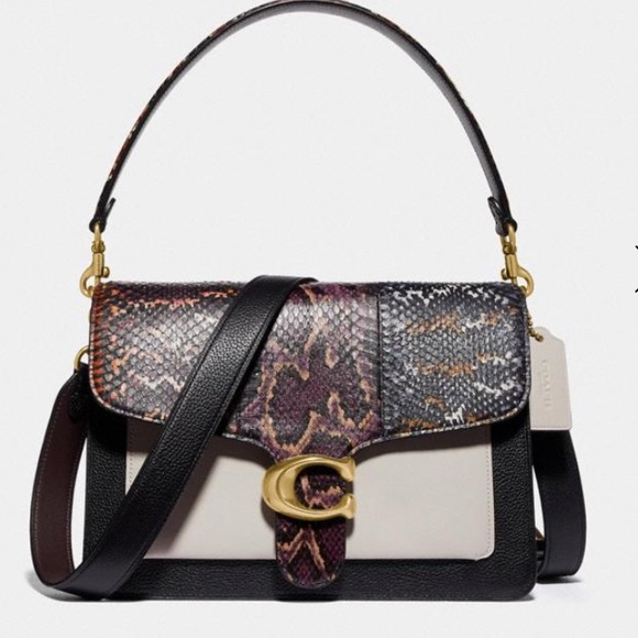 Coach Handbags - COACH 1941 TABBY LARGE EXOTIC SNAKESKIN AND LEATHER COLORBLOCK TOP HANDLE BAG